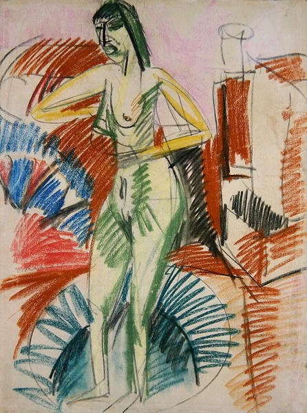 Stojąca naga kobieta w wannie autorstwa Ernst Ludwig Kirchner