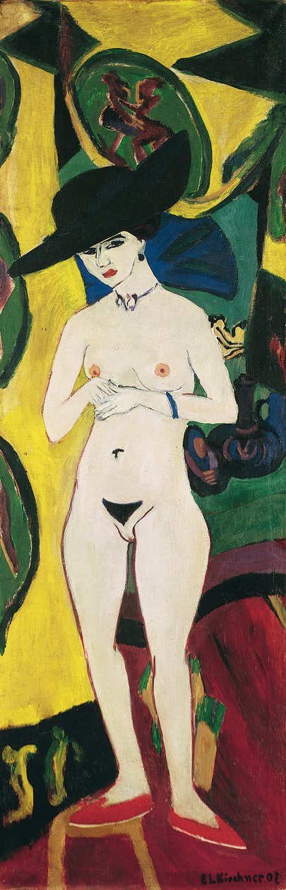 Stojący nago w kapeluszu autorstwa Ernst Ludwig Kirchner