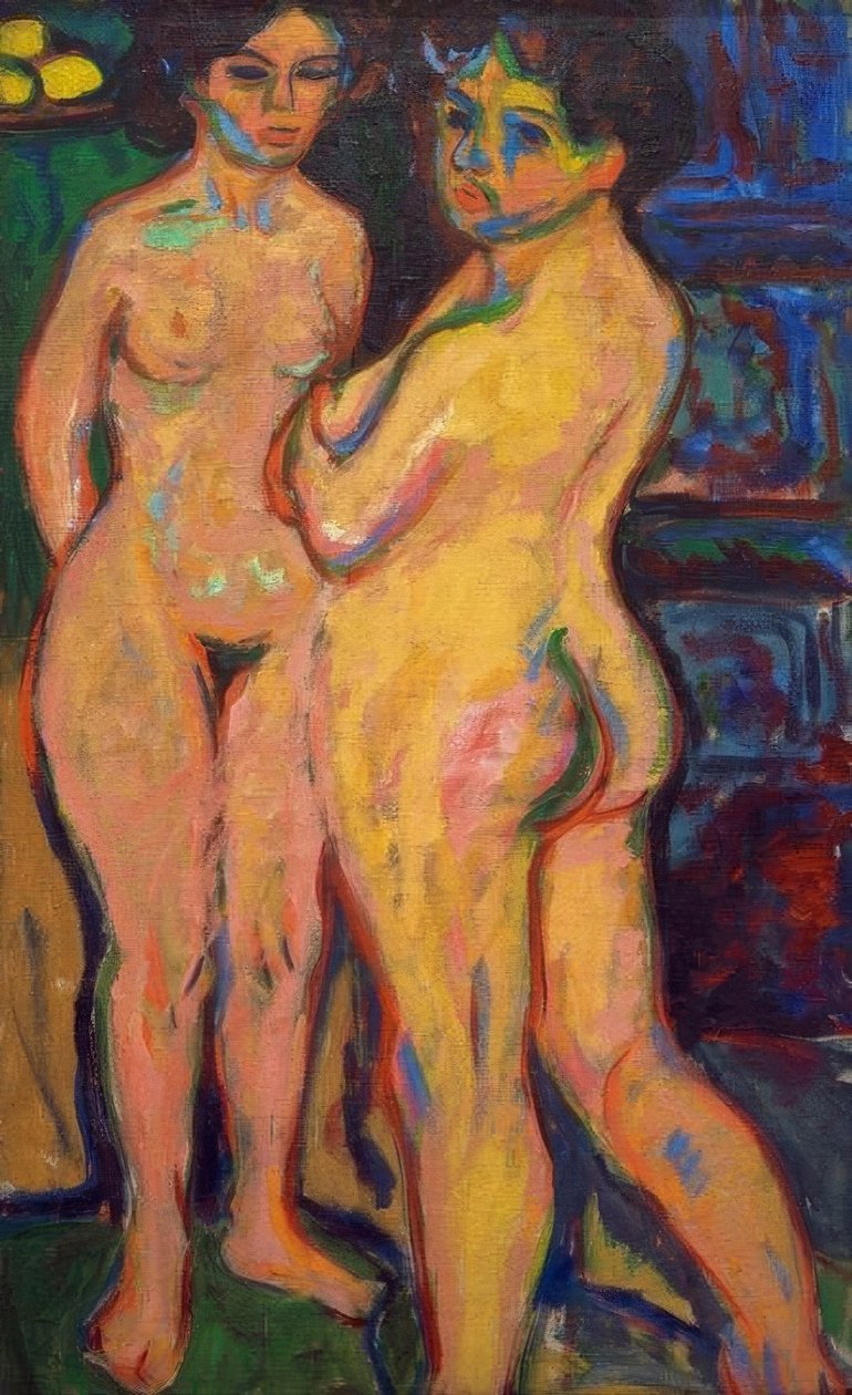 Stojąca naga dziewczyna przy piecu autorstwa Ernst Ludwig Kirchner