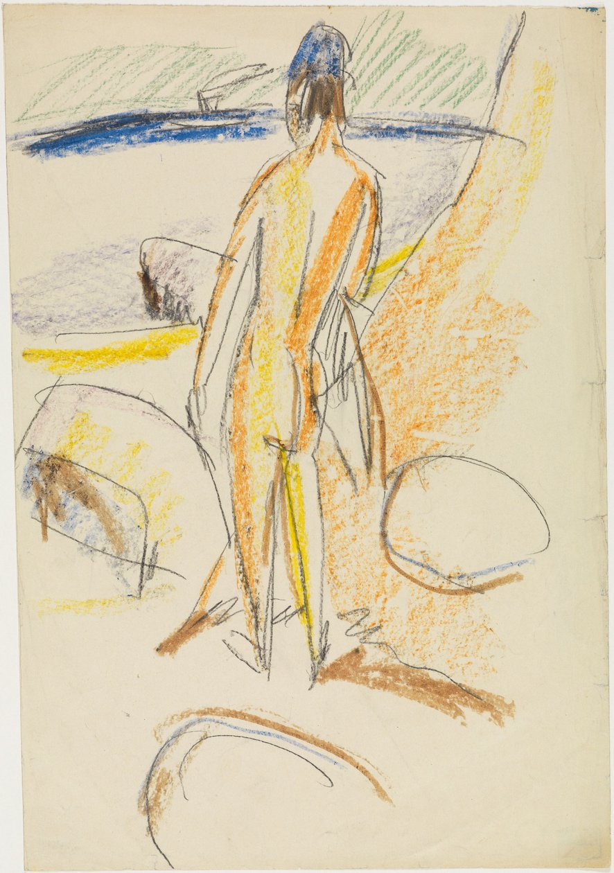 Rzeźba przedstawiająca postać z tyłu w pozycji stojącej „Przy kamieniach” (Fehmarn) autorstwa Ernst Ludwig Kirchner