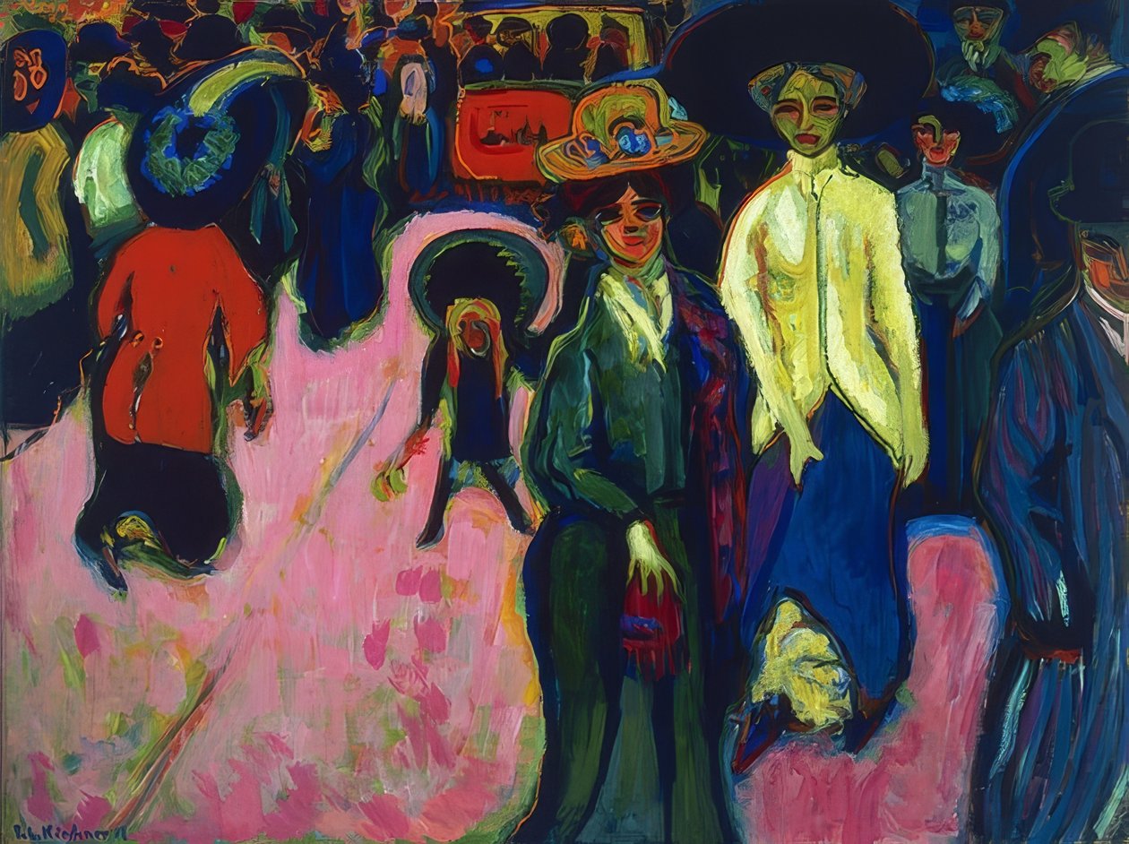 Ulica w Dreźnie. 1908 (poprawiony 1919, datowanie na obrazie 1907) autorstwa Ernst Ludwig Kirchner
