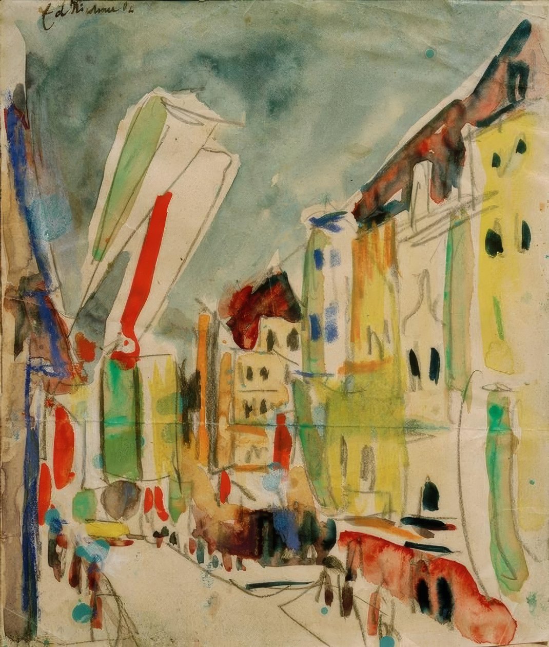 Scena uliczna z flagami autorstwa Ernst Ludwig Kirchner