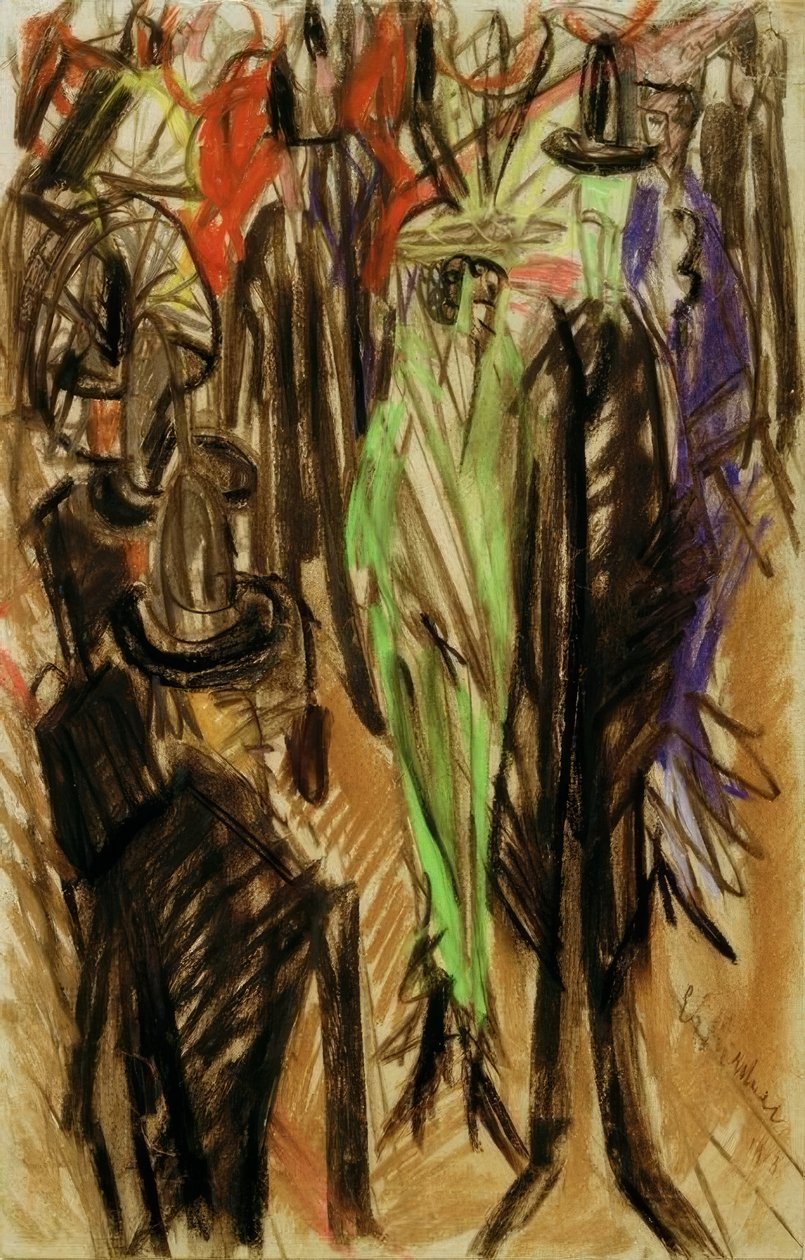 Scena uliczna z zieloną damą autorstwa Ernst Ludwig Kirchner