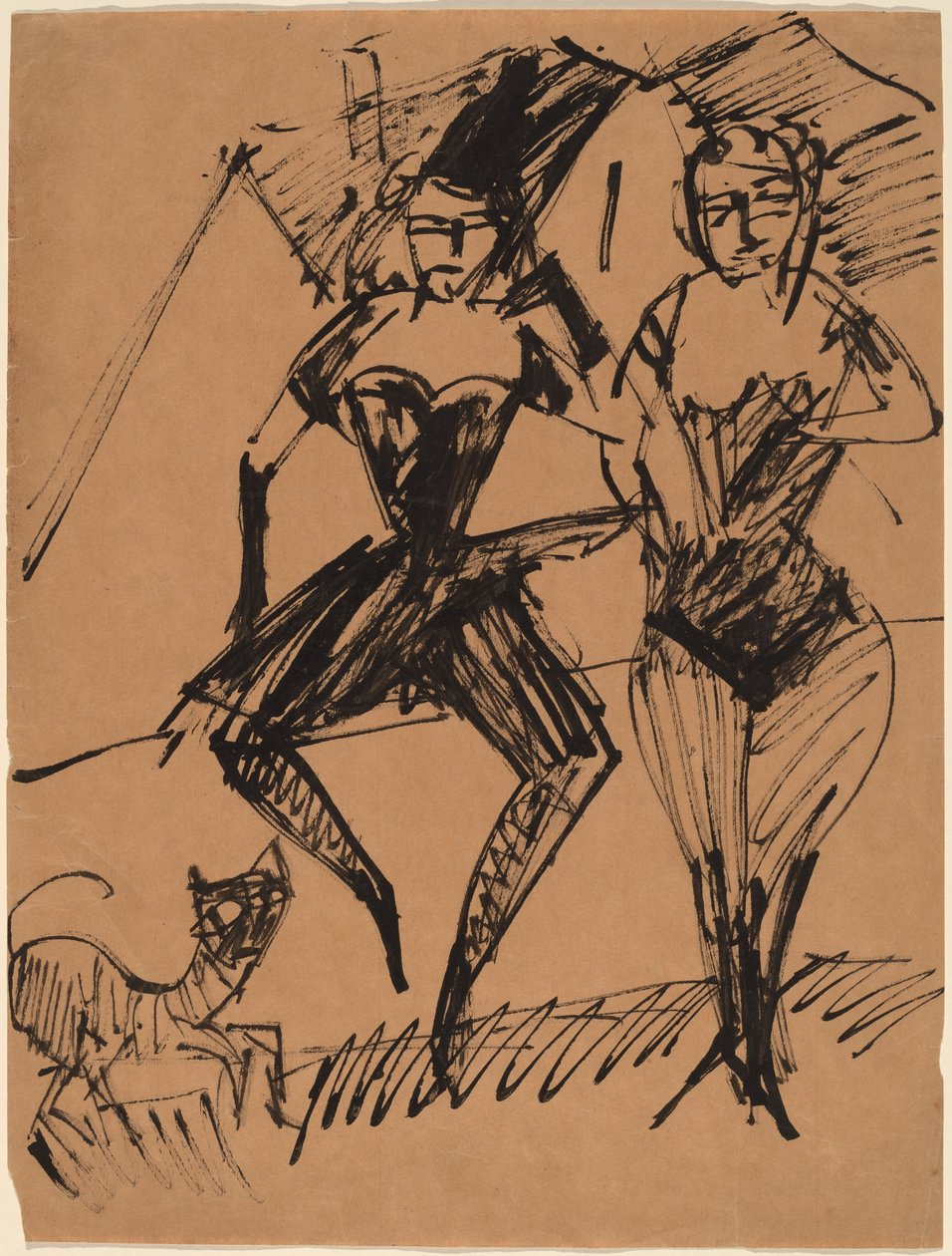 Dwie tancerki z kotem autorstwa Ernst Ludwig Kirchner