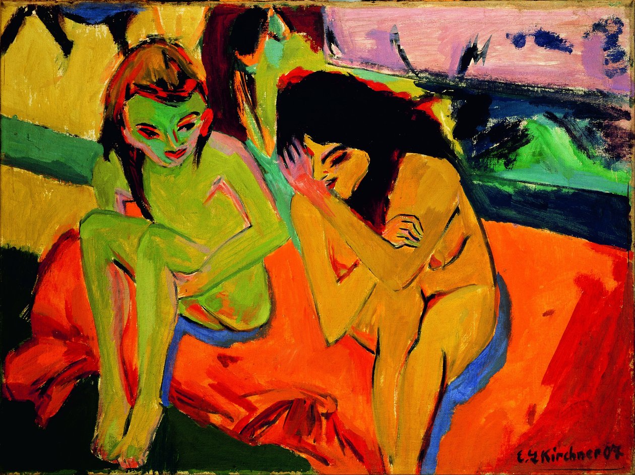 Dwie dziewczęta / nagie dziewczęta rozmawiające autorstwa Ernst Ludwig Kirchner