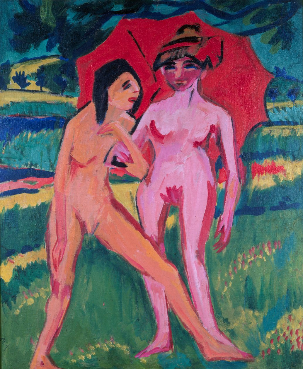 Dwie dziewczynki pod parasolem autorstwa Ernst Ludwig Kirchner
