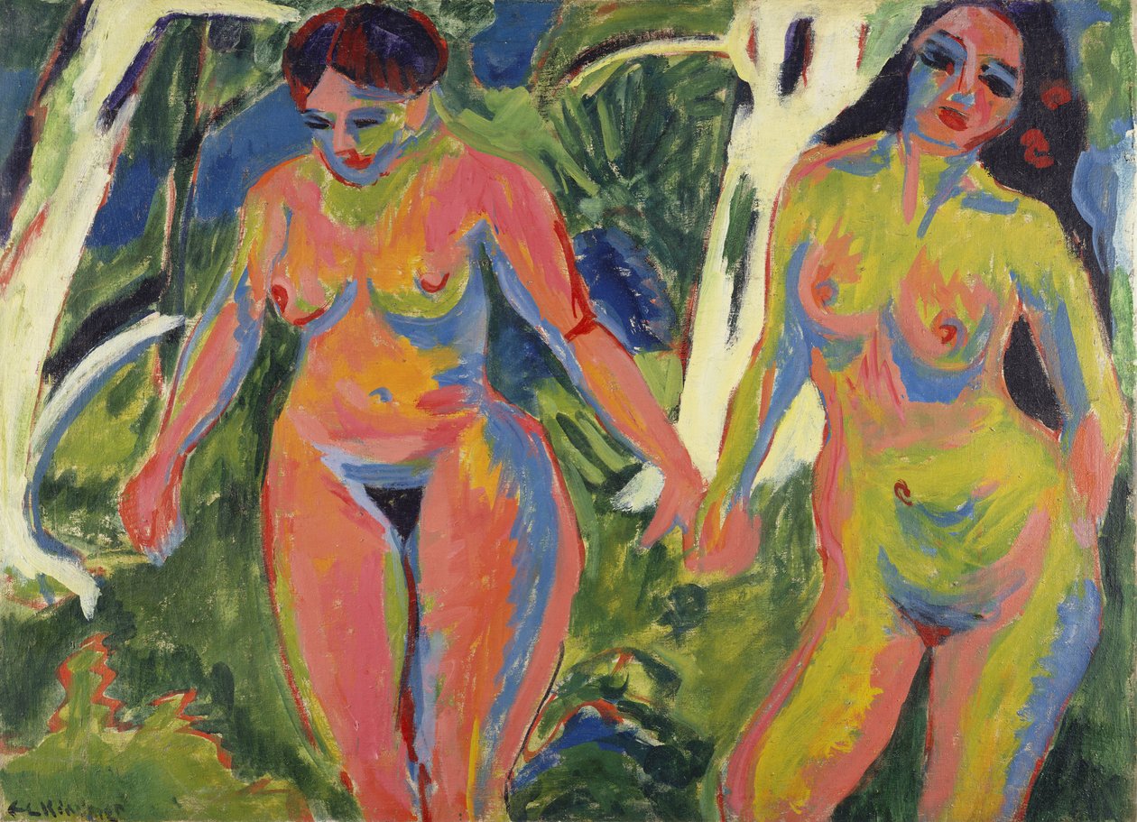 Dwie nagie kobiety w lesie, 1909 autorstwa Ernst Ludwig Kirchner