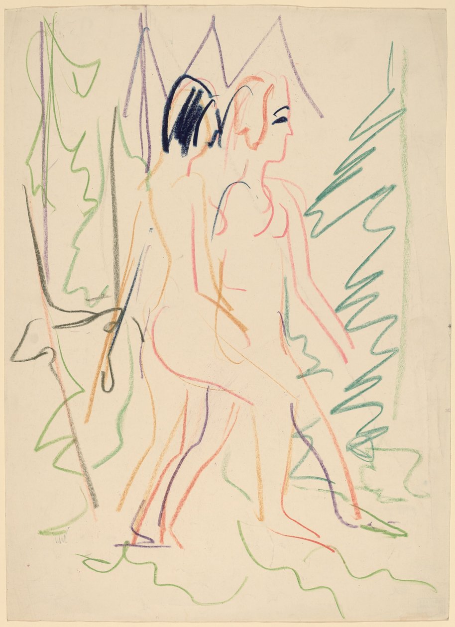 Dwa akty w lesie autorstwa Ernst Ludwig Kirchner