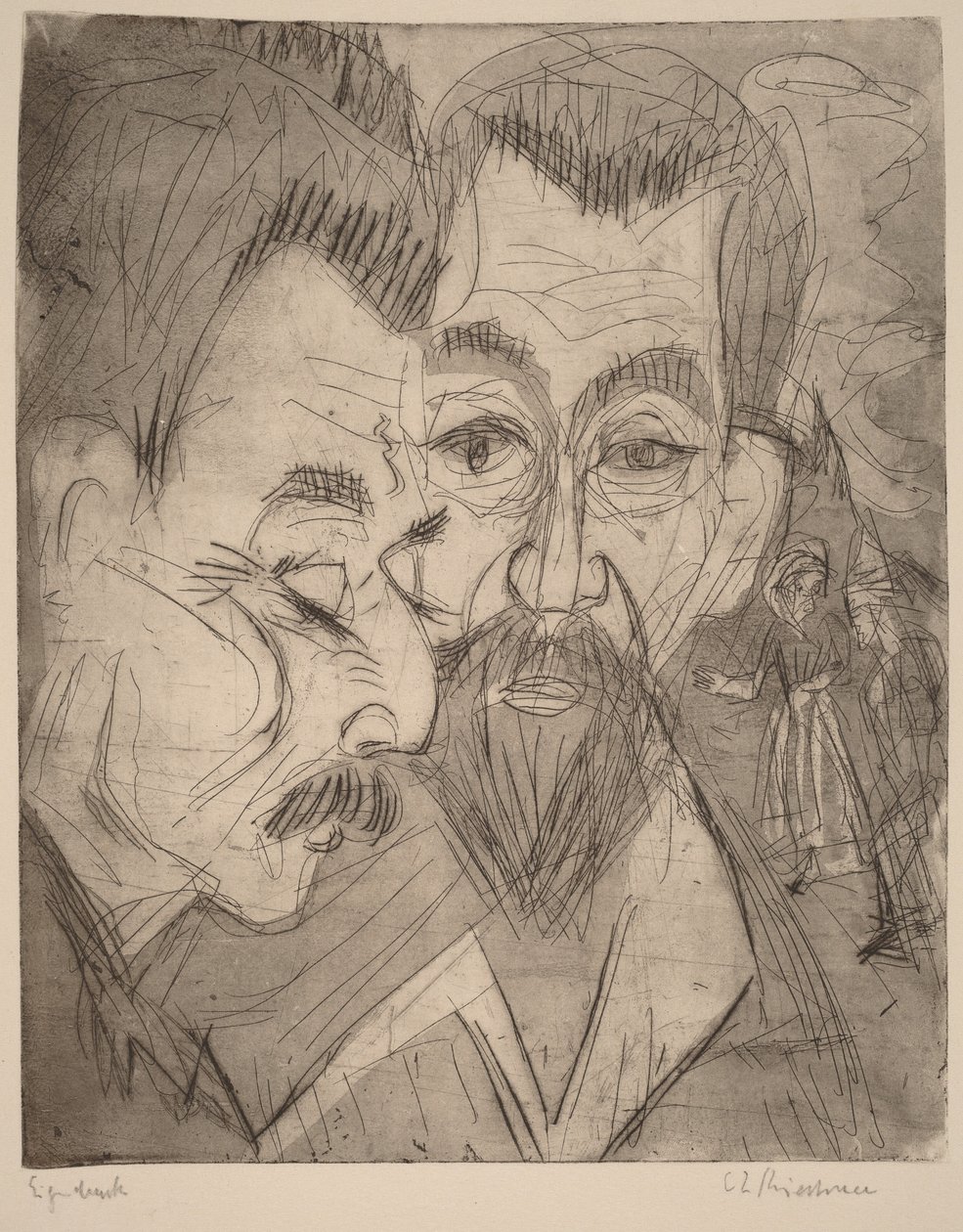 Dwie głowy chłopów autorstwa Ernst Ludwig Kirchner