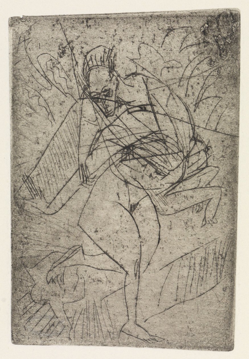 Scena gwałtu / Trzy siedzące postacie nagie w pomieszczeniu autorstwa Ernst Ludwig Kirchner