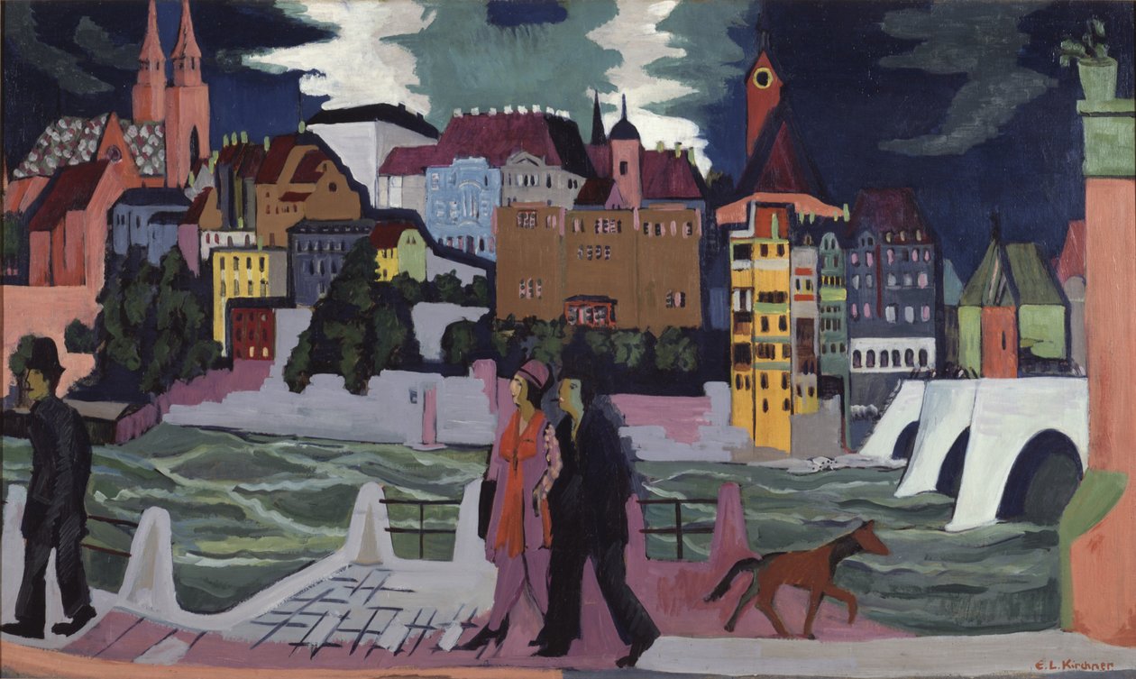 Widok na Bazyleę i Ren autorstwa Ernst Ludwig Kirchner