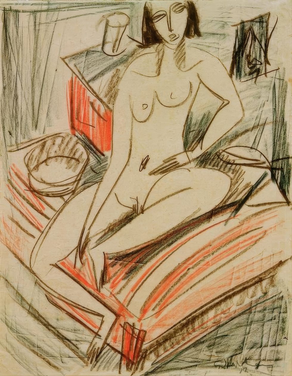 Akt kobiecy, siedzący na łóżku autorstwa Ernst Ludwig Kirchner