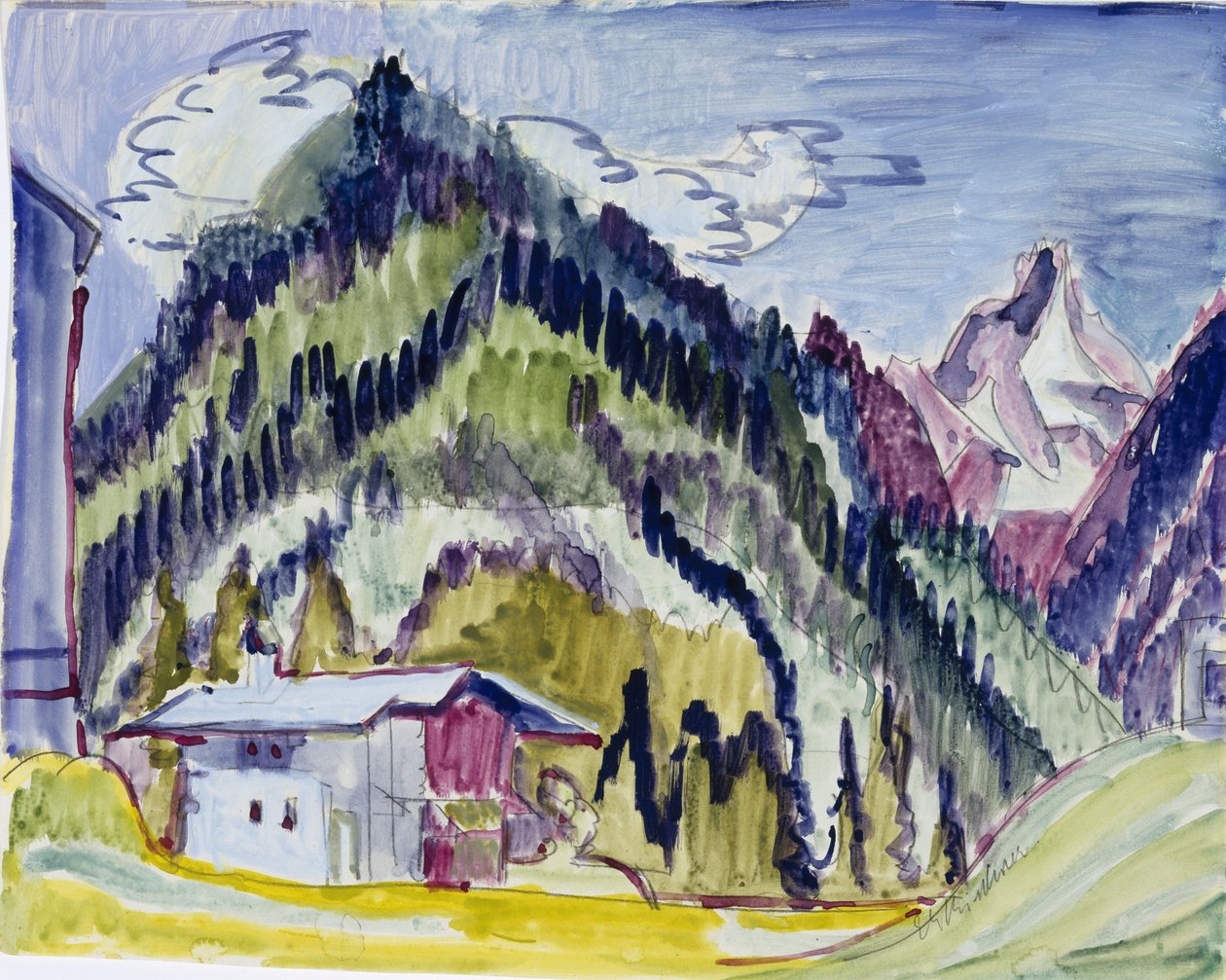 Wilderness Home, 1924-25 (wc i grafit na papierze) autorstwa Ernst Ludwig Kirchner
