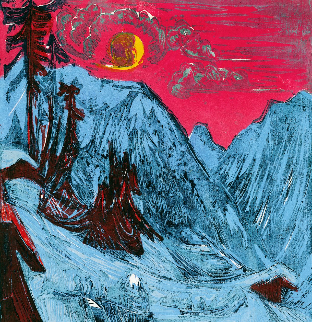 Zimowa księżycowa noc autorstwa Ernst Ludwig Kirchner