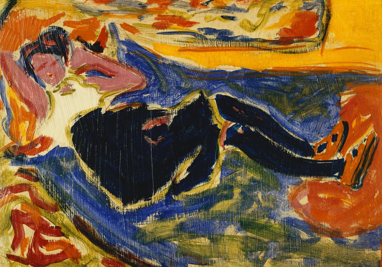 kobieta w czarnych pończochach; Kobieta w czarnych pończochach (Die Schwarze Grete), c.1908-09 (olej na papierze ułożony na płótnie) autorstwa Ernst Ludwig Kirchner