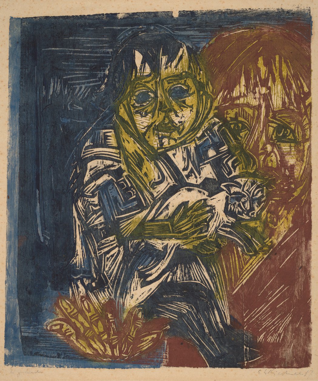Kobieta z dzieckiem i kotem autorstwa Ernst Ludwig Kirchner