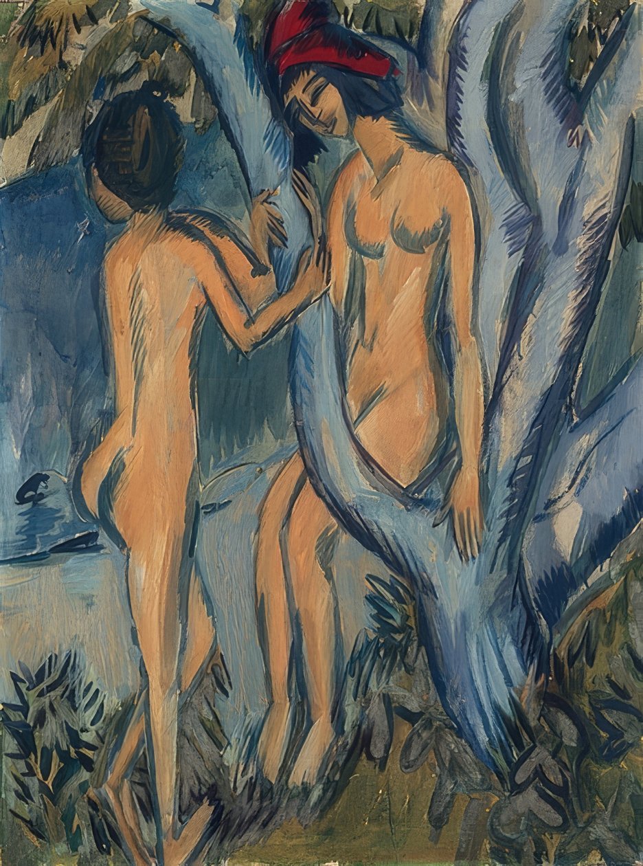 Dwa akty na drzewie, Fehmarn. 1912-13 autorstwa Ernst Ludwig Kirchner