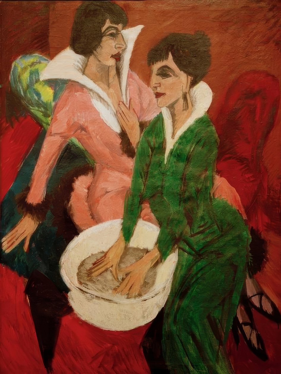 Dwie kobiety z umywalkami; Siostry autorstwa Ernst Ludwig Kirchner