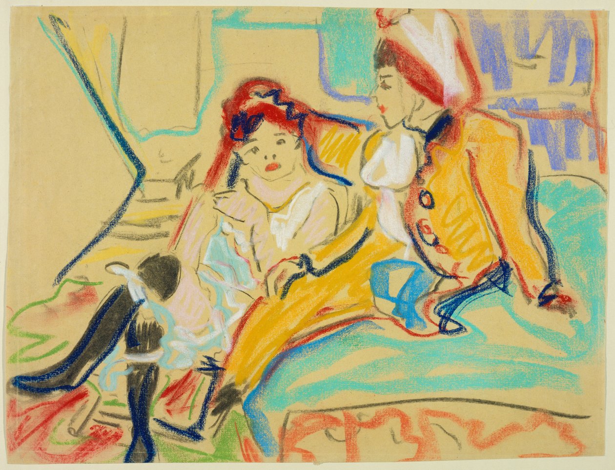 Dwie dziewczęta na otomanie autorstwa Ernst Ludwig Kirchner