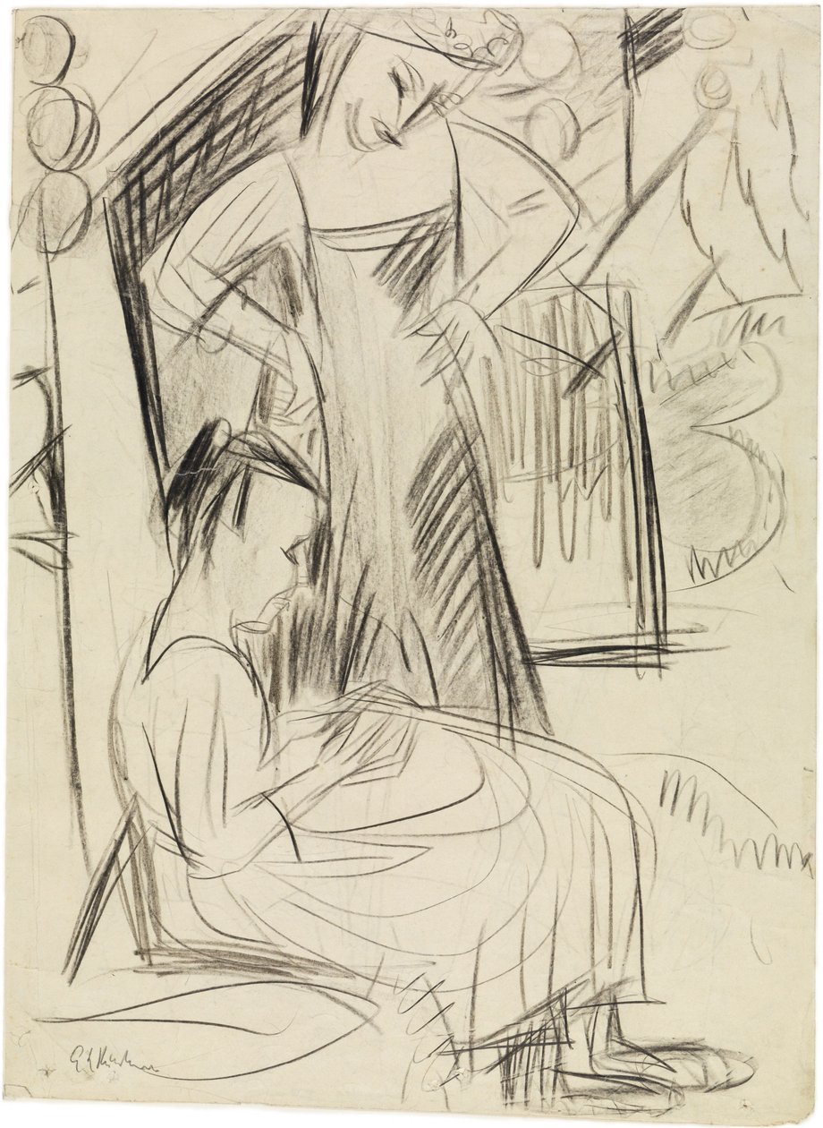 Dwie dziewczynki przed domem autorstwa Ernst Ludwig Kirchner