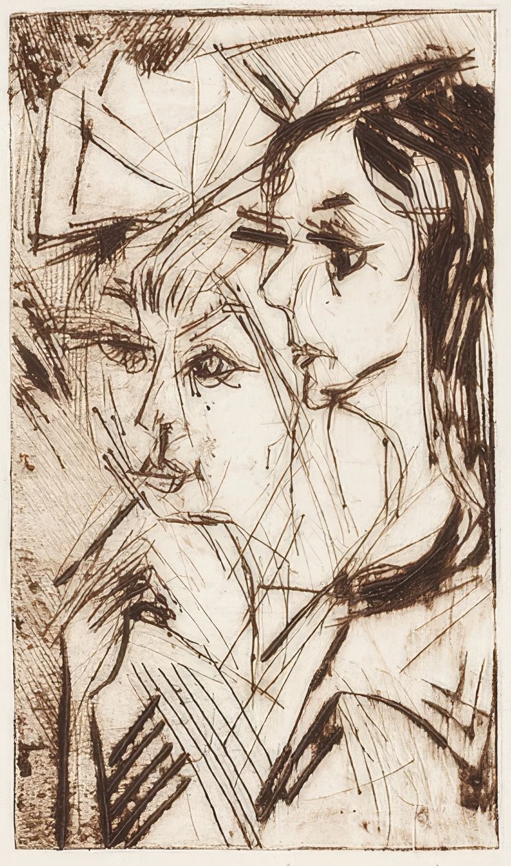 Głowy dwóch dziewczyn. 1919 autorstwa Ernst Ludwig Kirchner
