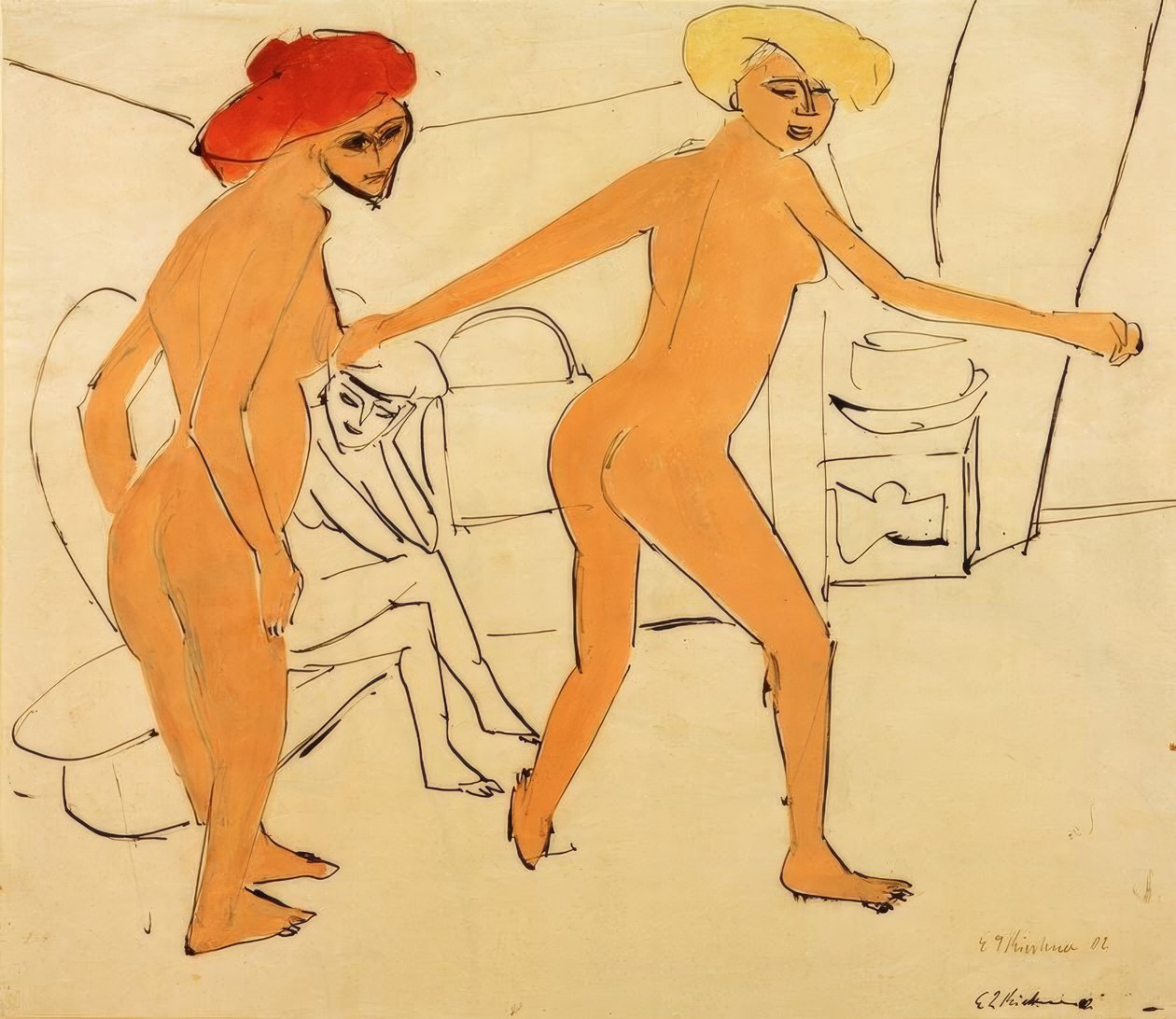 Dwie nagie tancerki autorstwa Ernst Ludwig Kirchner