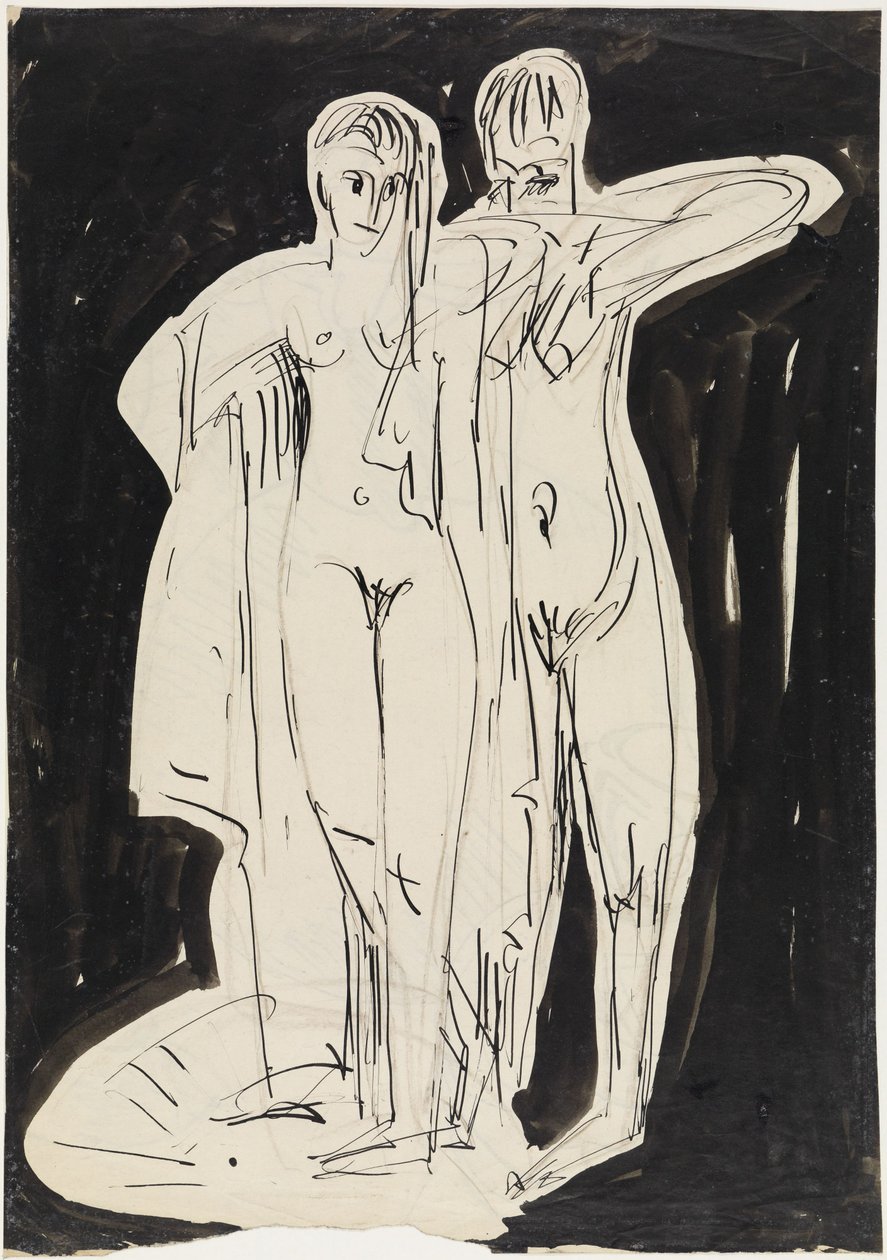 Dwa stojące akty wycierające się autorstwa Ernst Ludwig Kirchner
