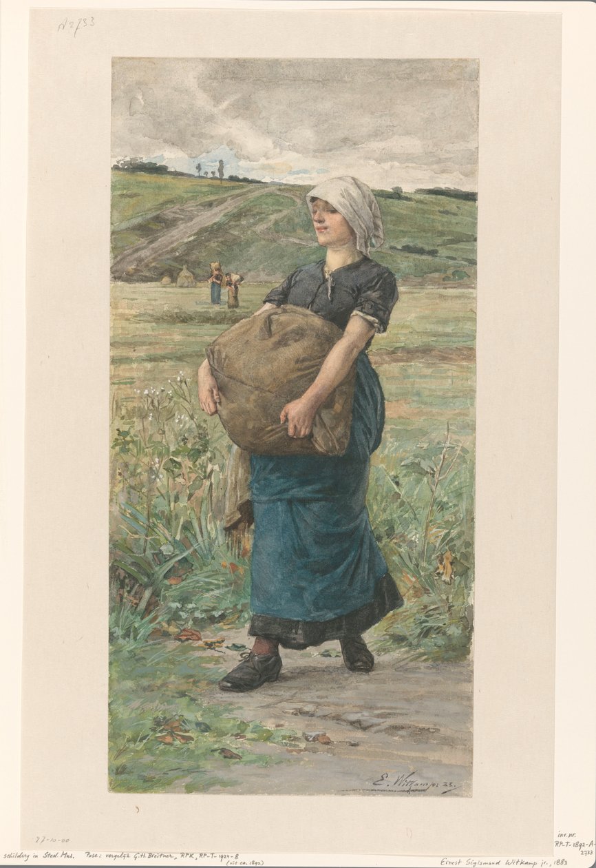 Chodząca kobieta z ciężką torbą autorstwa Ernst Witkamp (signed by artist)