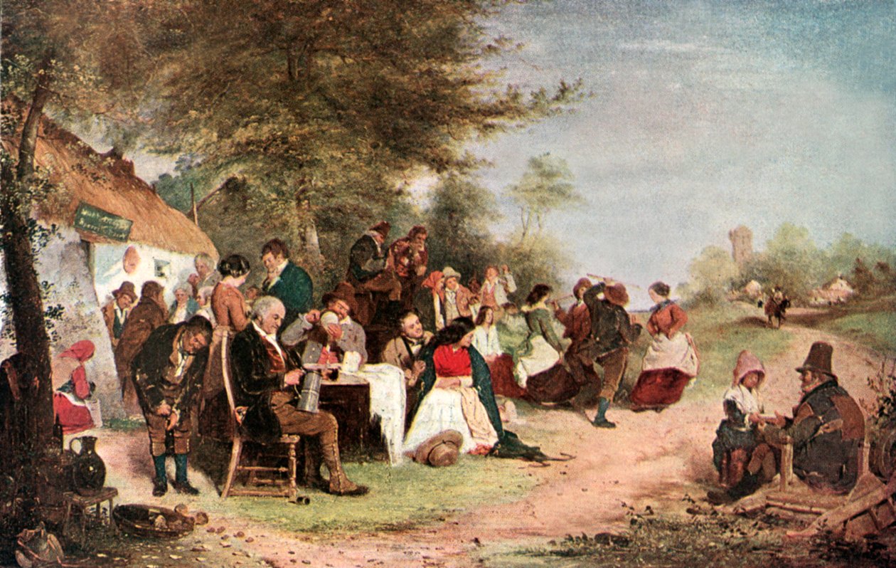 Irlandzka zabawa (kolorowa litografia) autorstwa Erskine Nicol