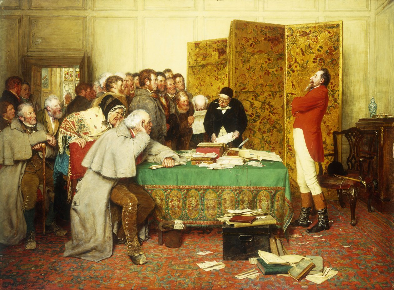 Wywiad z członkiem — odmowa dzierżawy, 1879 autorstwa Erskine Nicol