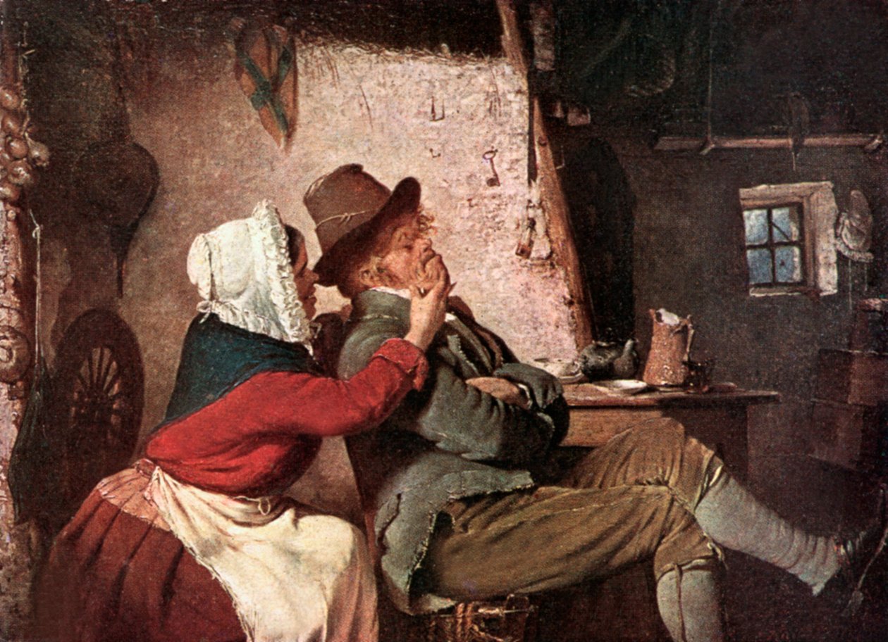 "Czy dąsałby się ze swoją bidą" (kolorowa litografia) autorstwa Erskine Nicol