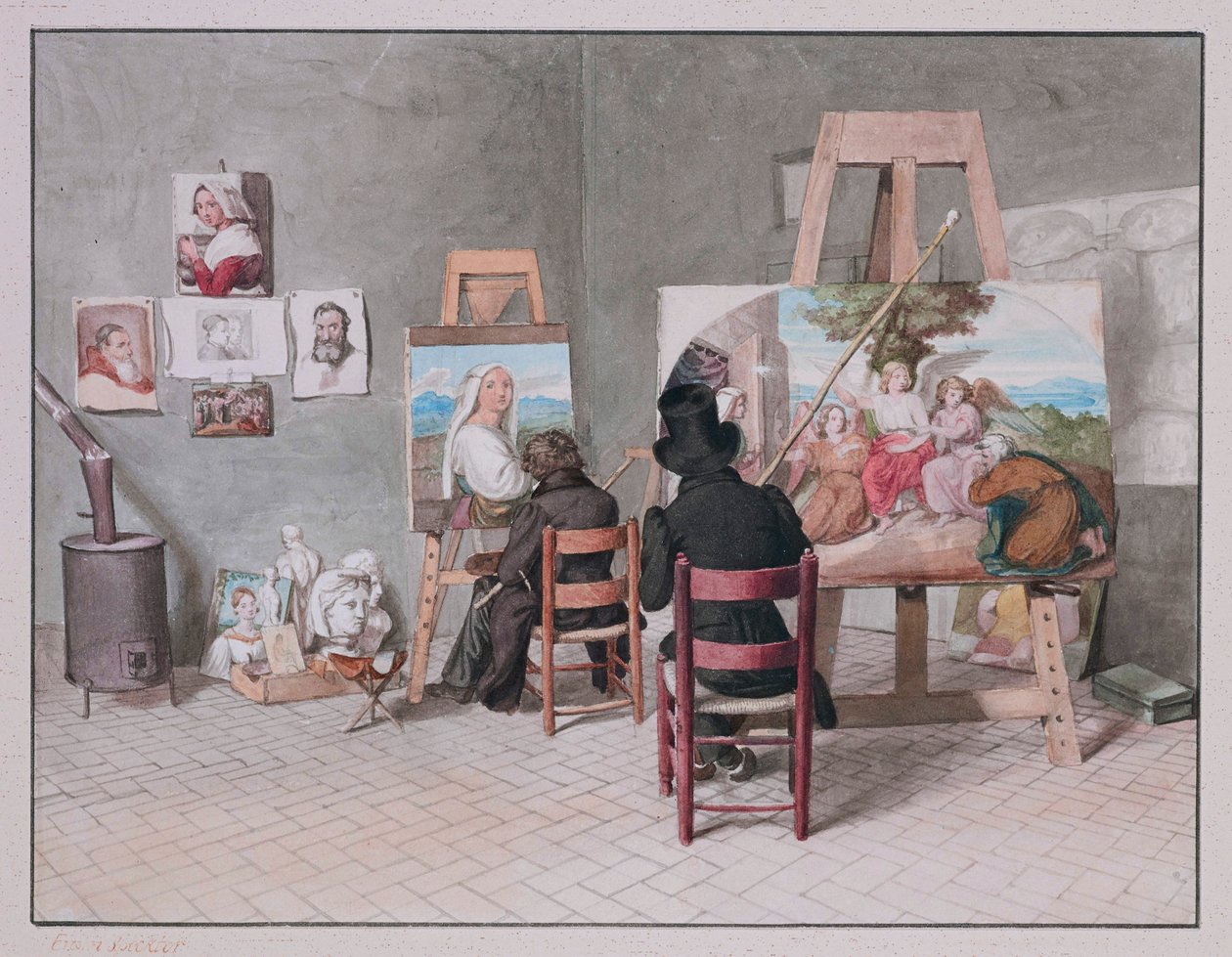 Bernhard Neher i Erwin Speckter w swoim studio w Rzymie, autor: Erwin Speckter autorstwa Erwin Speckter