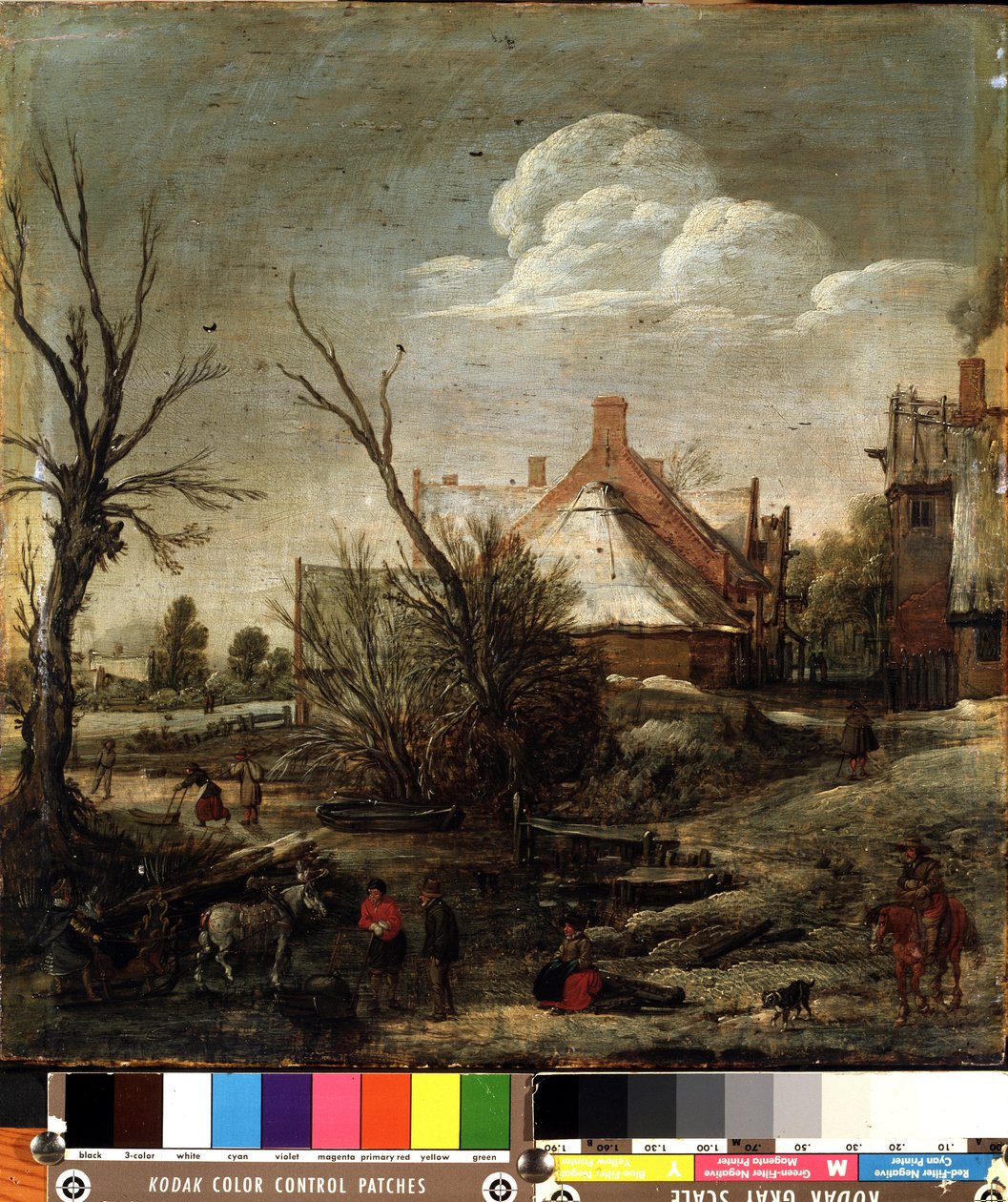 Zima (zima). Obraz Esalas van de Velde (1591-1330). Olej na drewnie, 37,5 x 35,5 cm autorstwa Esaias I van de Velde