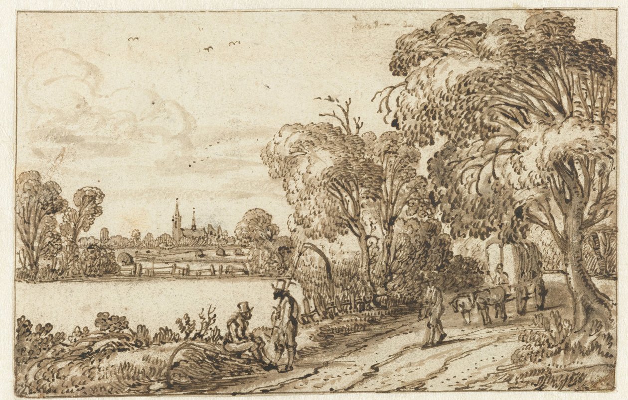 Krajobraz z drogą między polami i lasem autorstwa Esaias van de Velde (possibly)