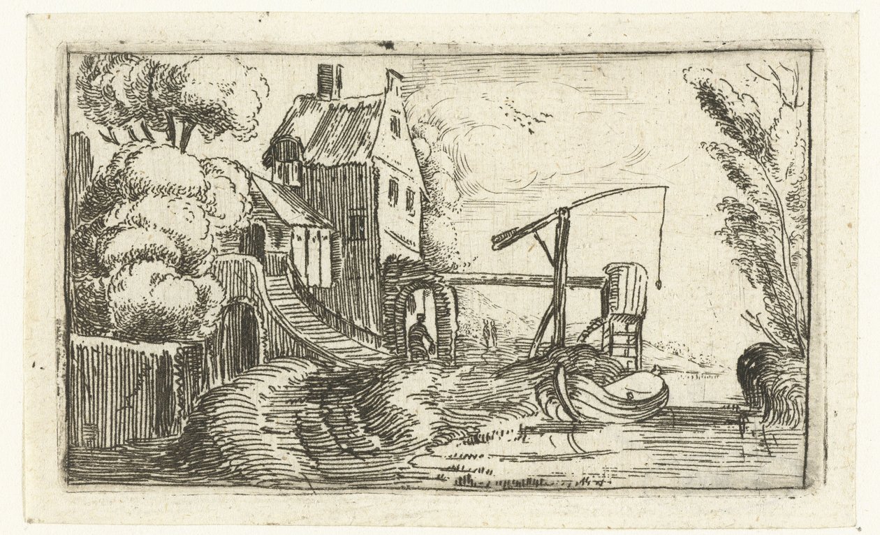 Dom lub fabryka nad kanałem Małe pejzaże (tytuł serii) autorstwa Esaias van de Velde (rejected attribution)