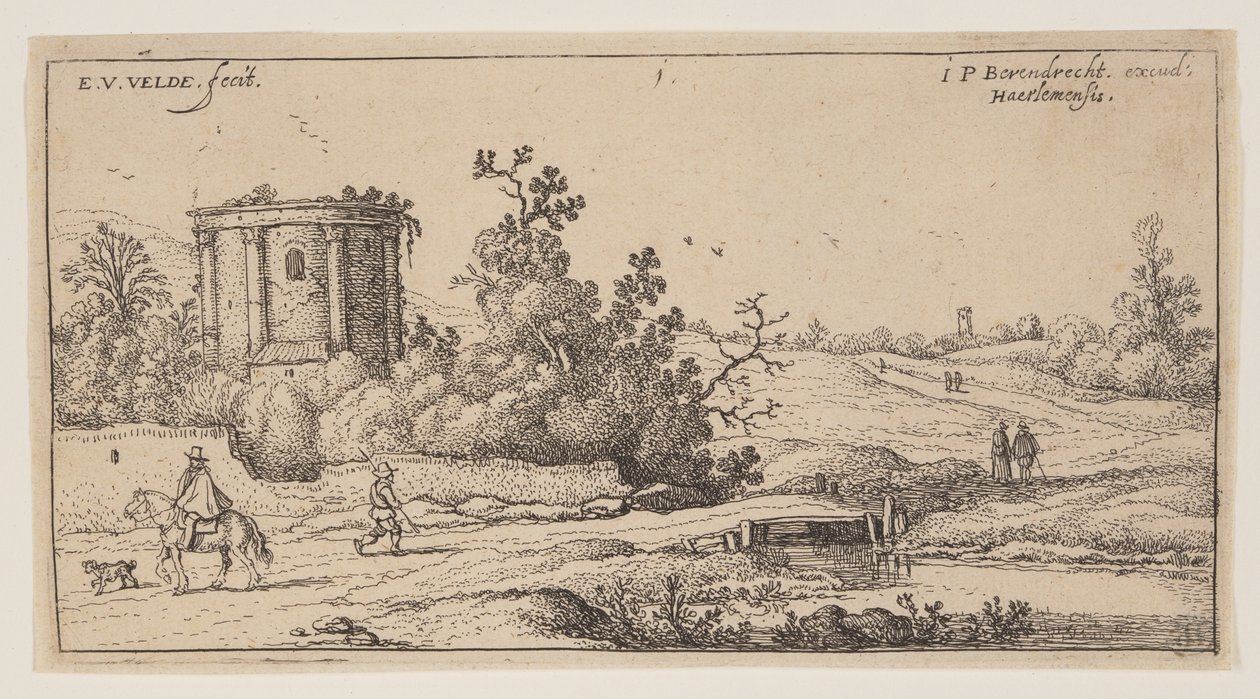 Ruiny rzymskiej świątyni, od Landscapes autorstwa Esaias van den Velde I