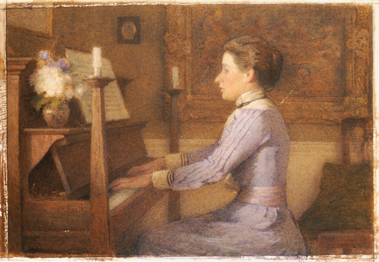 Przy fortepianie (ołówek i akwarela na papierze) autorstwa Esther H. Jones