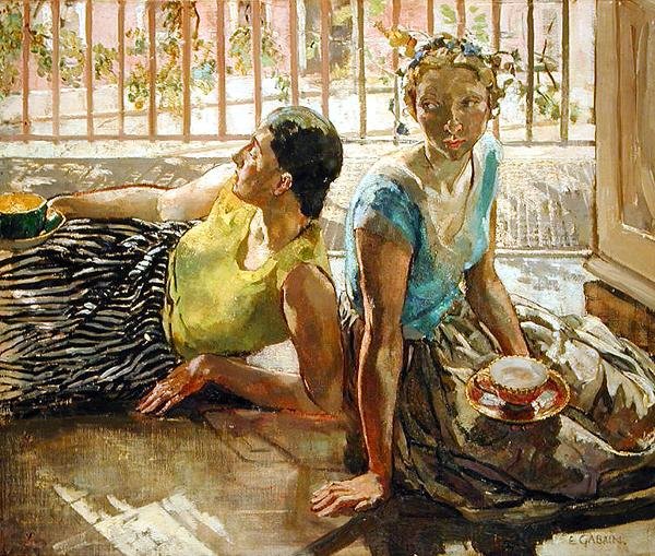 Dwie dziewczyny, ok. 1935 (olej na płótnie) autorstwa Ethel Gabain