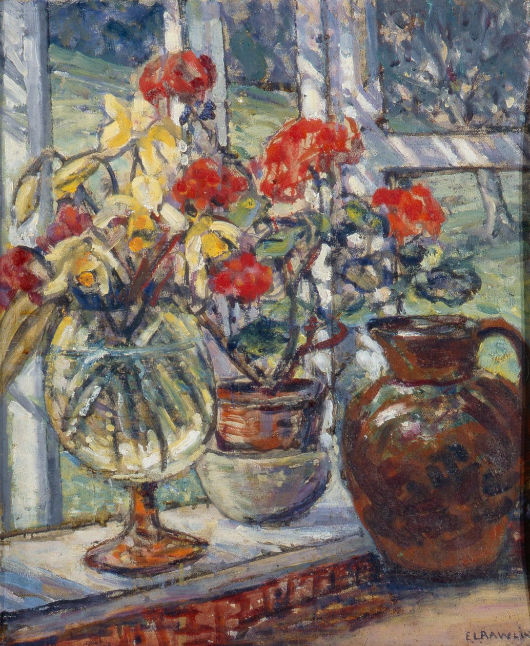 Pelargonie (olej na płótnie) autorstwa Ethel Louise Rawlins