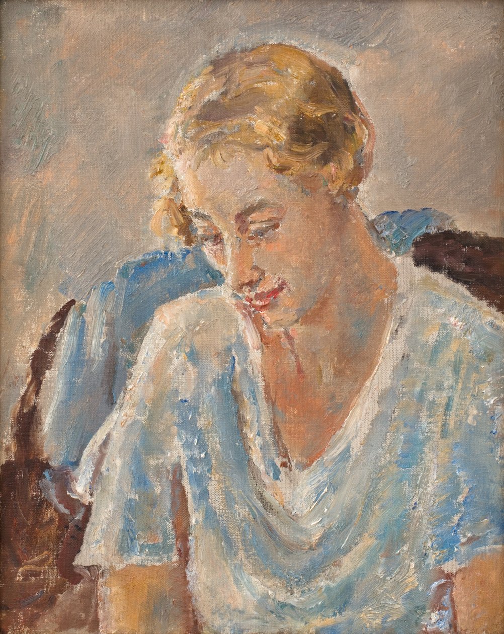 Portret kobiety w błękicie (olej na płótnie) autorstwa Ethel Walker