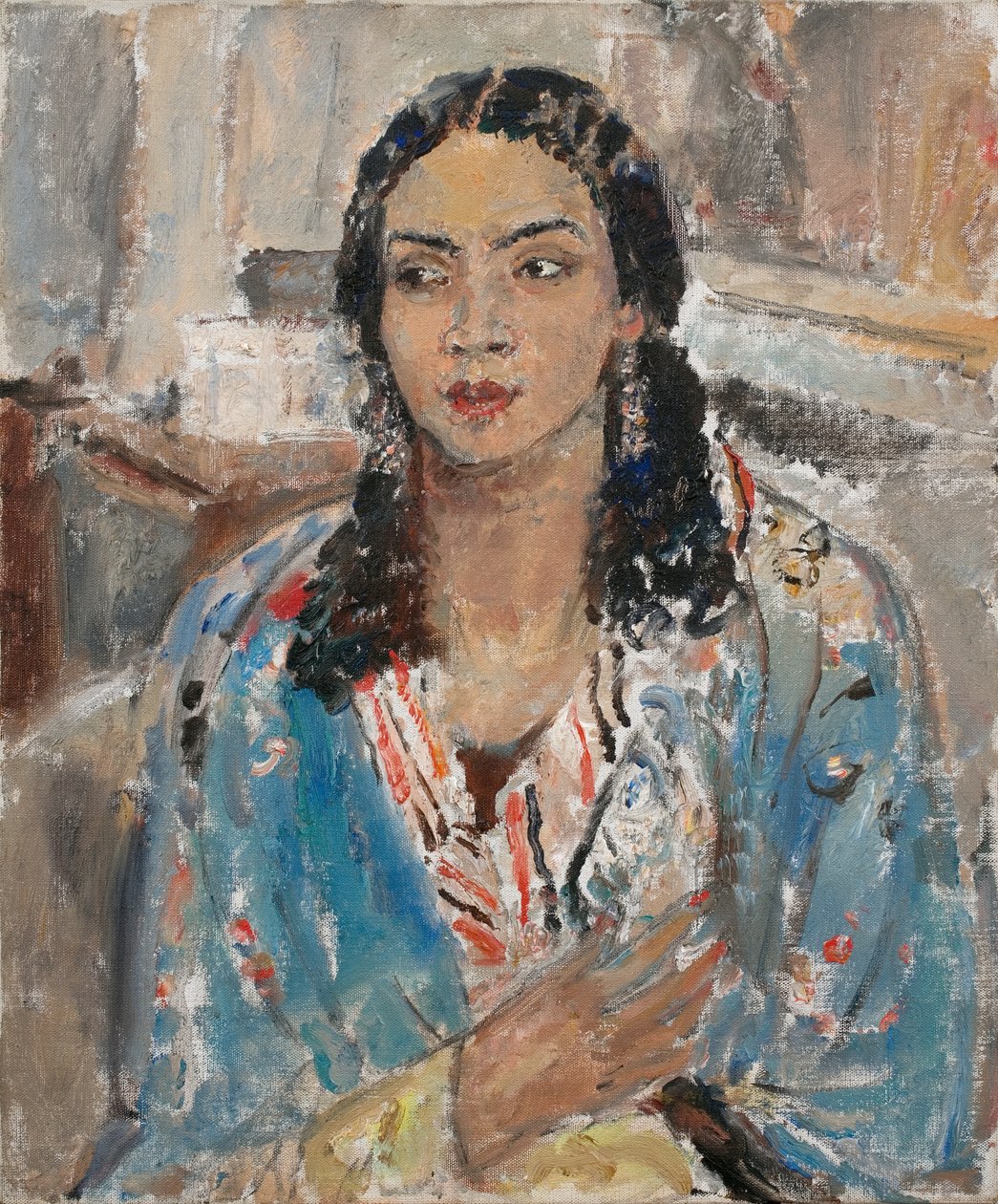 Niebieska kurtka (olej na płótnie) autorstwa Ethel Walker