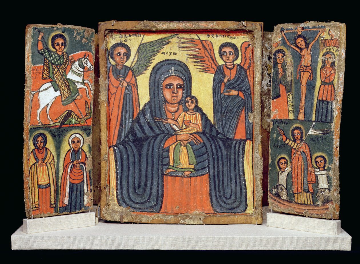 Podwójny tryptyk, kultura Amhara (zaprawa i pigment na płótnie) (patrz także 212139) autorstwa Ethiopian School