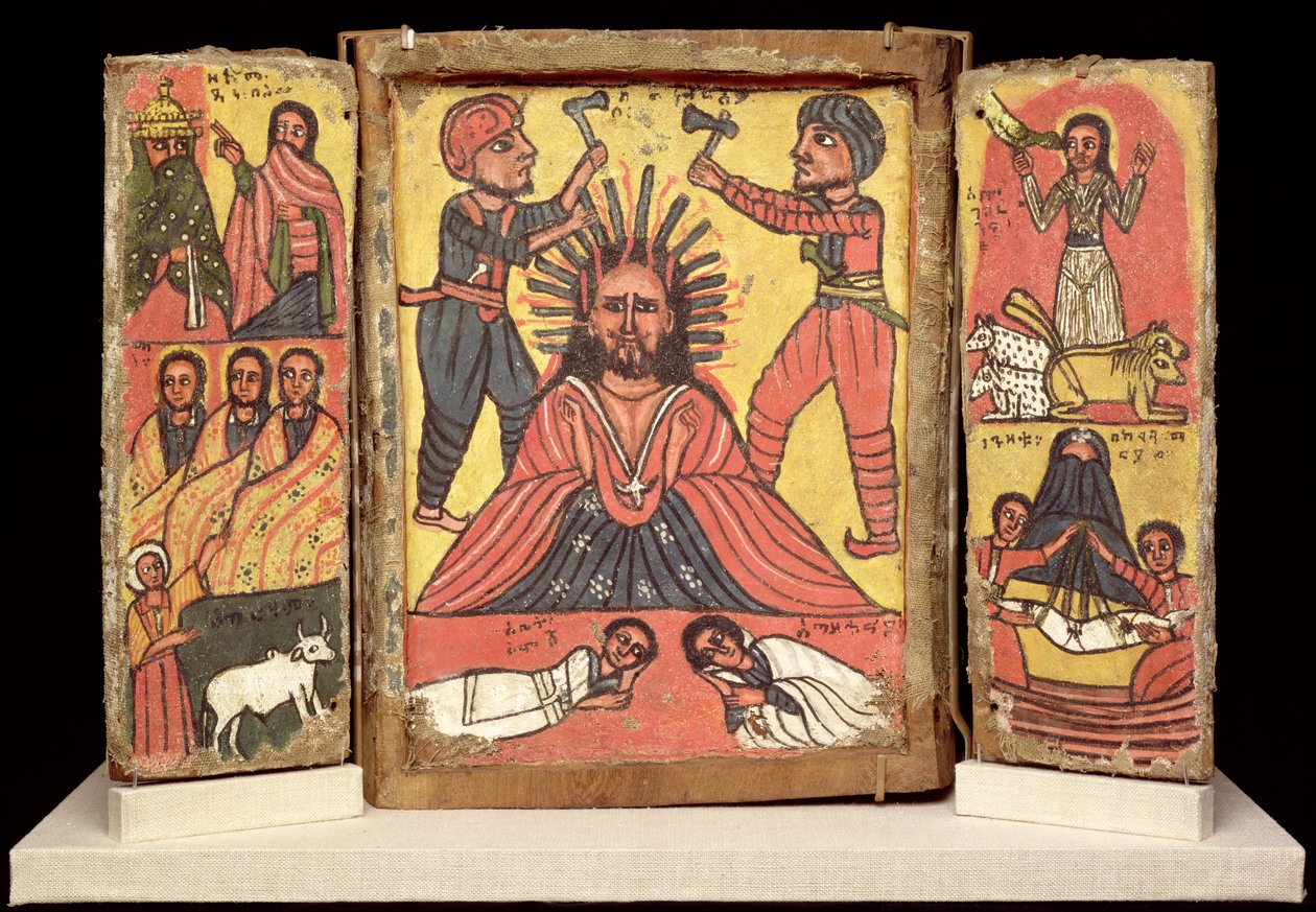 Podwójny tryptyk, kultura Amhara (zaprawa i pigment na płótnie) (patrz także 212138) autorstwa Ethiopian School