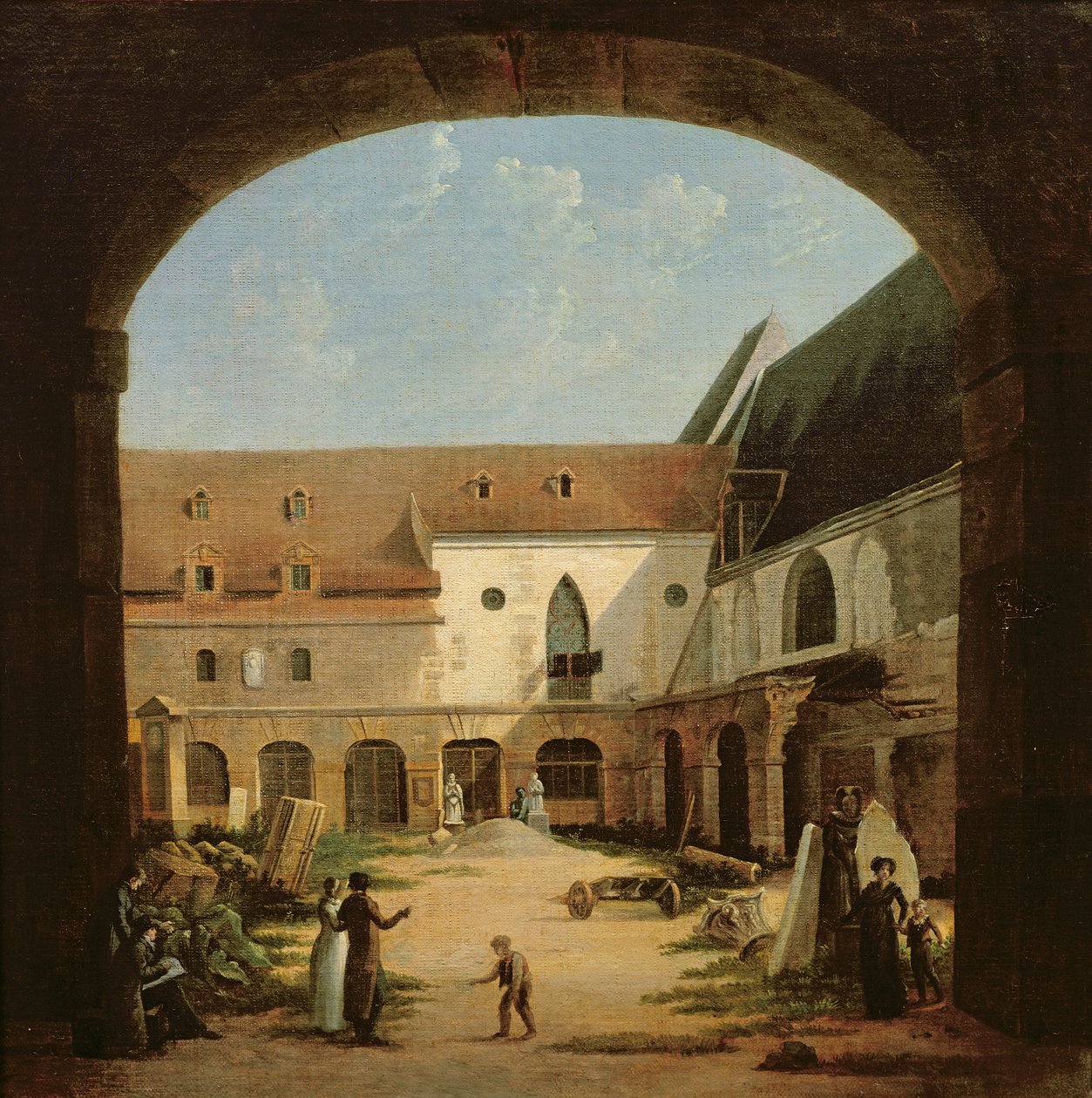 Dziedziniec klasztorny Petits-Augustins w Paryżu, ok. 1818 r. autorstwa Etienne Bouhot