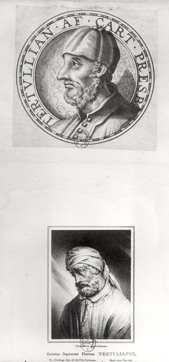 Dwa portrety Quintusa Septimusa Florensa Tertuliana (ok.160-c.220) znanego jako Tertullian autorstwa Etienne Gautier