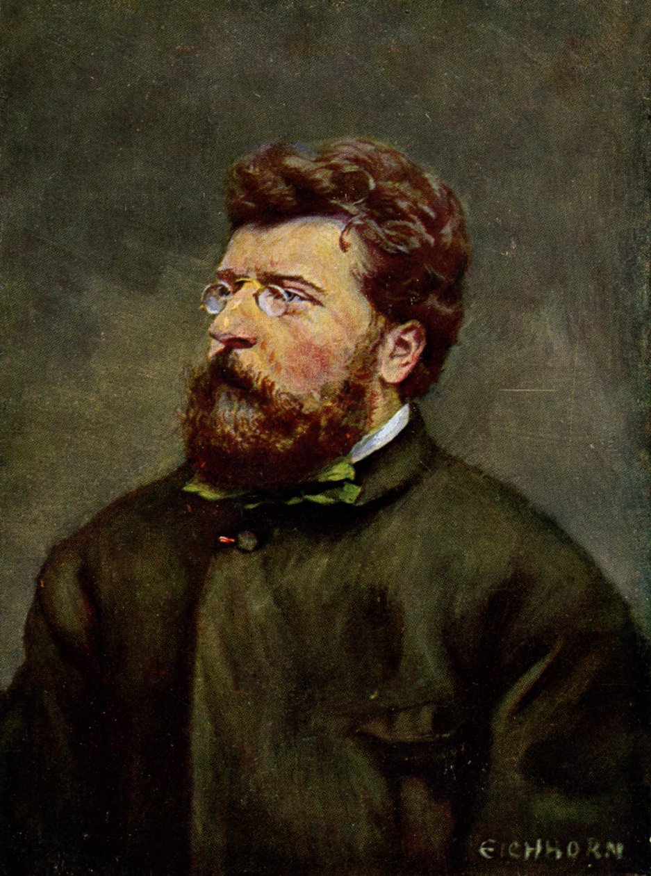 Muzyka. Francuski kompozytor Georges Bizet. Ilustracja Georgesa Bizeta, Austria, ok. 1900 r. (pocztówka) autorstwa Etienne (after) Carjat