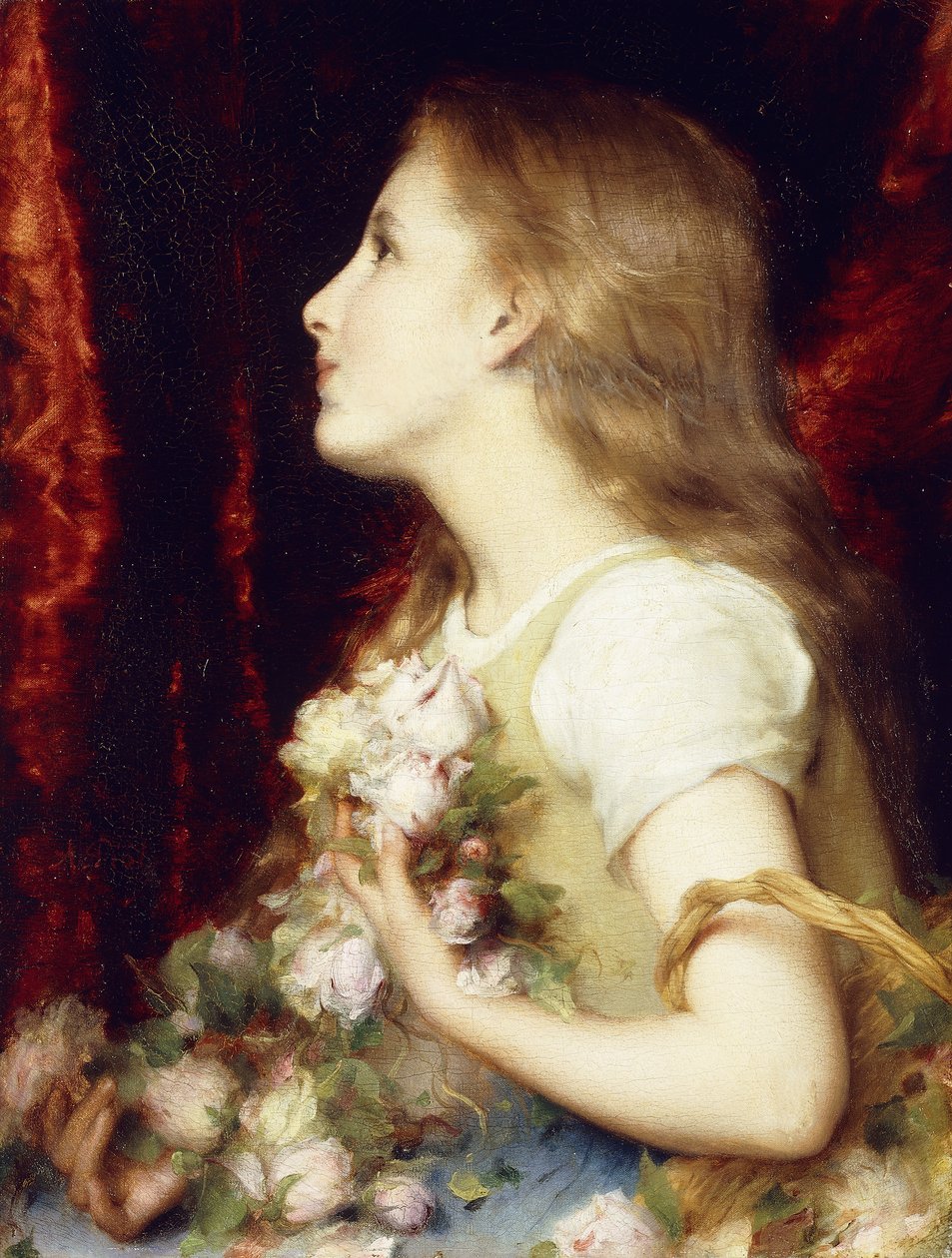 Młoda dziewczyna z koszem kwiatów, autorstwa Etienne Adolphe Piot