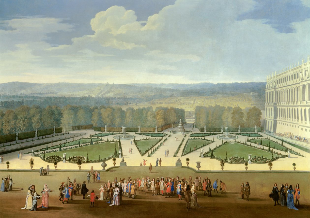 Promenada Ludwika XIV (1638-1715) z widokiem na północny parter w ogrodach Wersalu Obraz Etienne