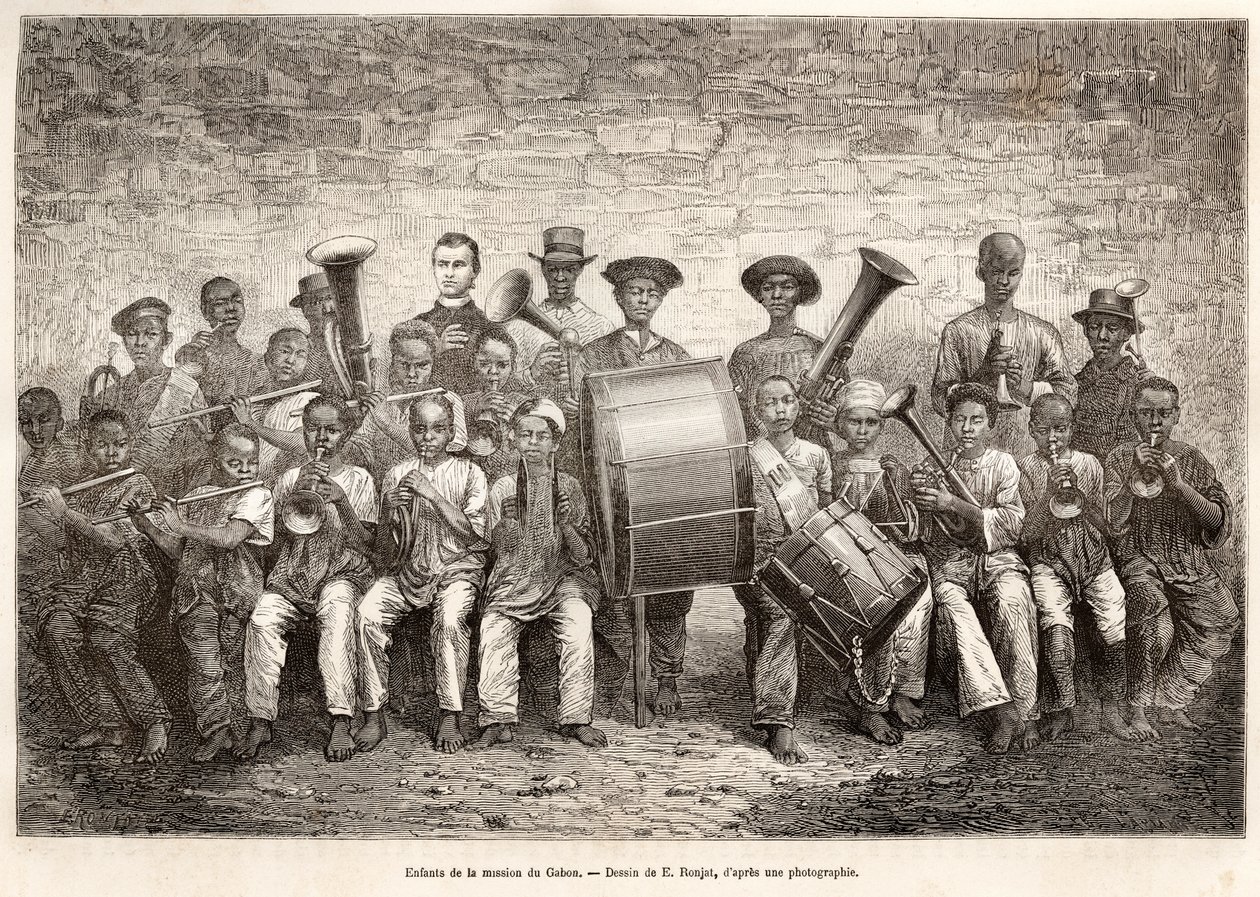 Orkiestra dziecięca w Gabonie, 1876 r. autorstwa Etienne Antoine Eugene Ronjat