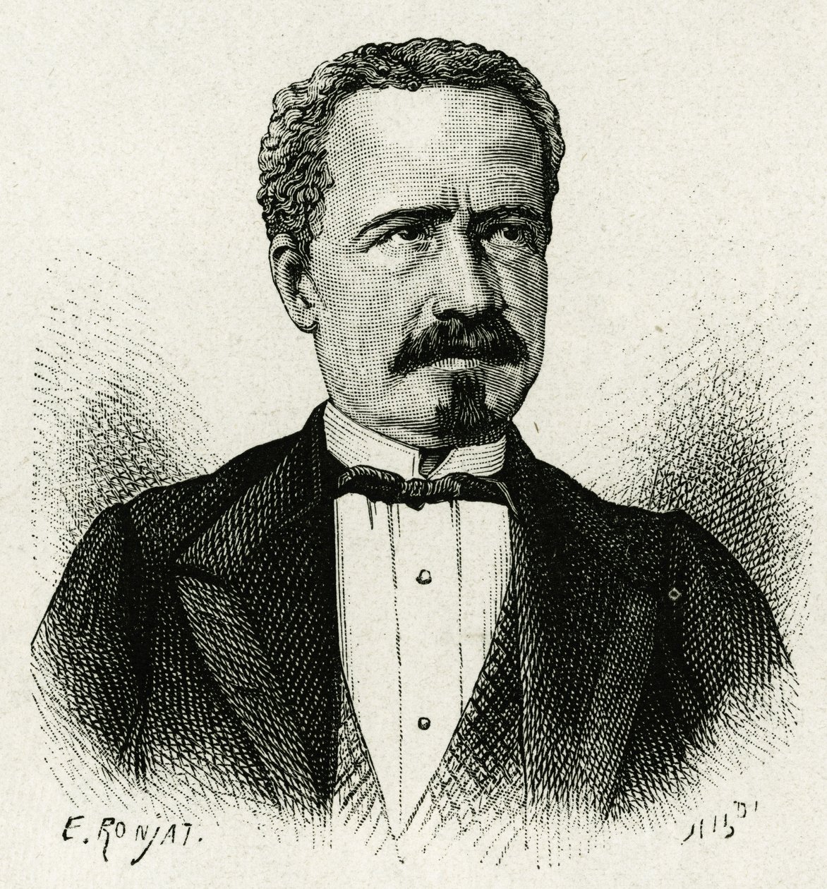 Portret prezydenta Ekwadoru z lat 1875-1876, Don Antonio Borrero. Grawer E.Ronjata, po zdjęciu, ilustrujący historię „The Equinoxiale America”” autorstwa Etienne Antoine Eugene Ronjat